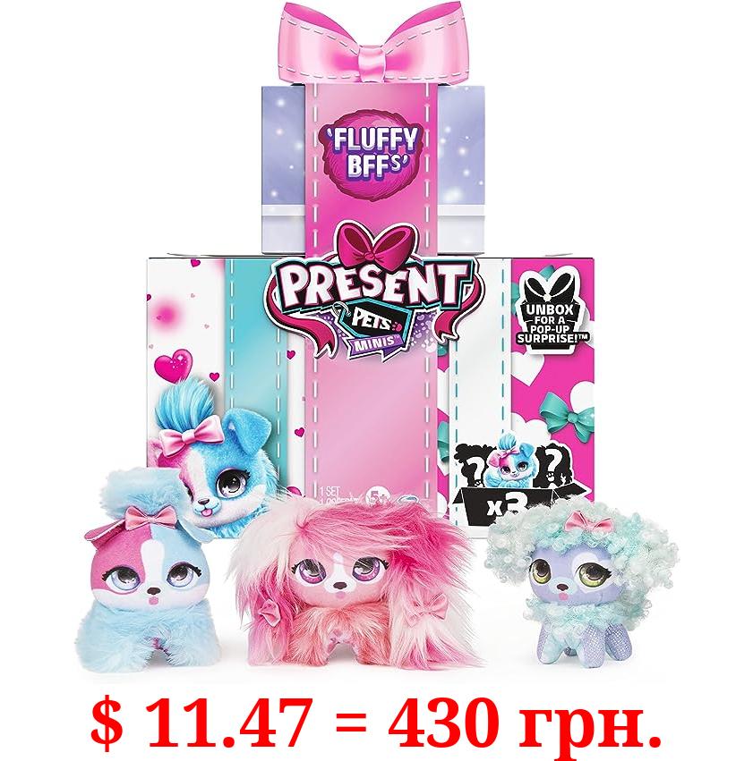Present Pets Minis, Fluffy BFFs 3-Pack of 3-inch Plush Toys, Kids Toys for Girls Aged 5 and up