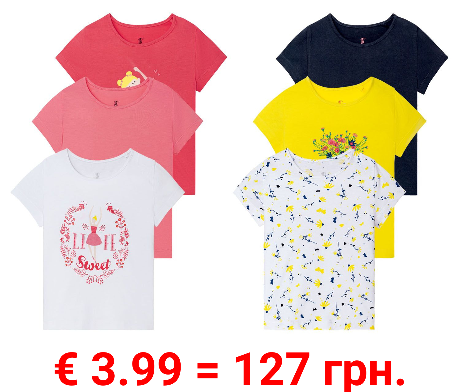 LUPILU® Kleinkinder T-Shirts Mädchen, 3 Stück, mit Print