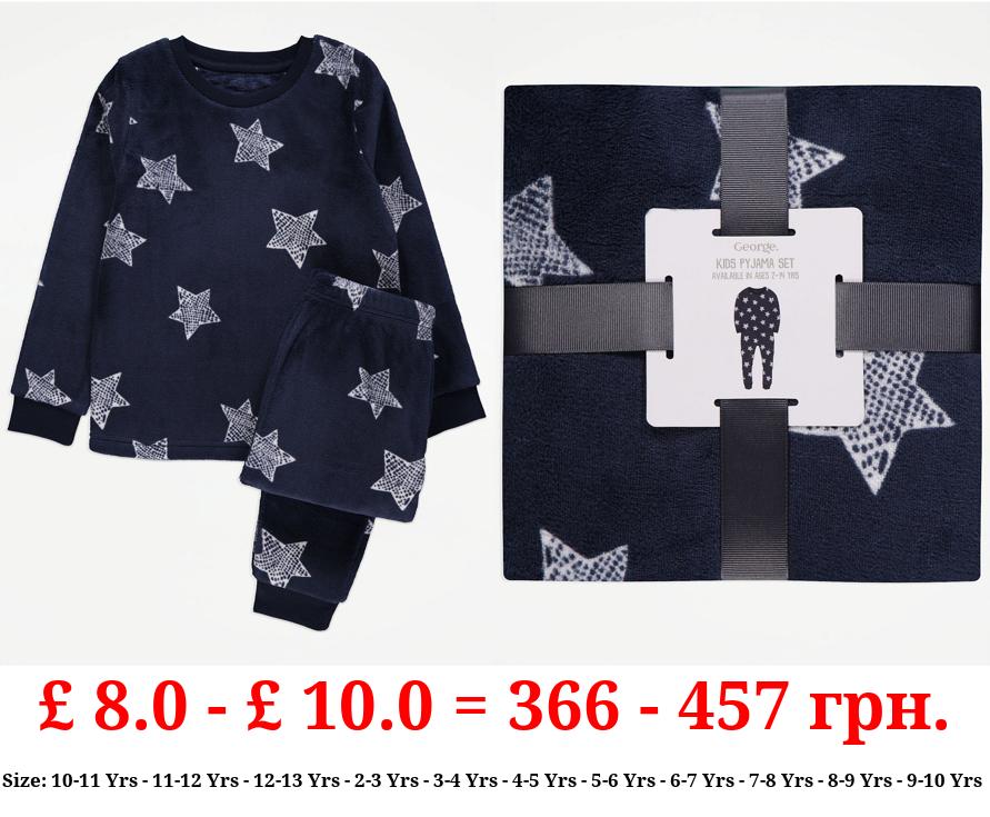 Navy Star Print Fleece Pyjama Gift Set