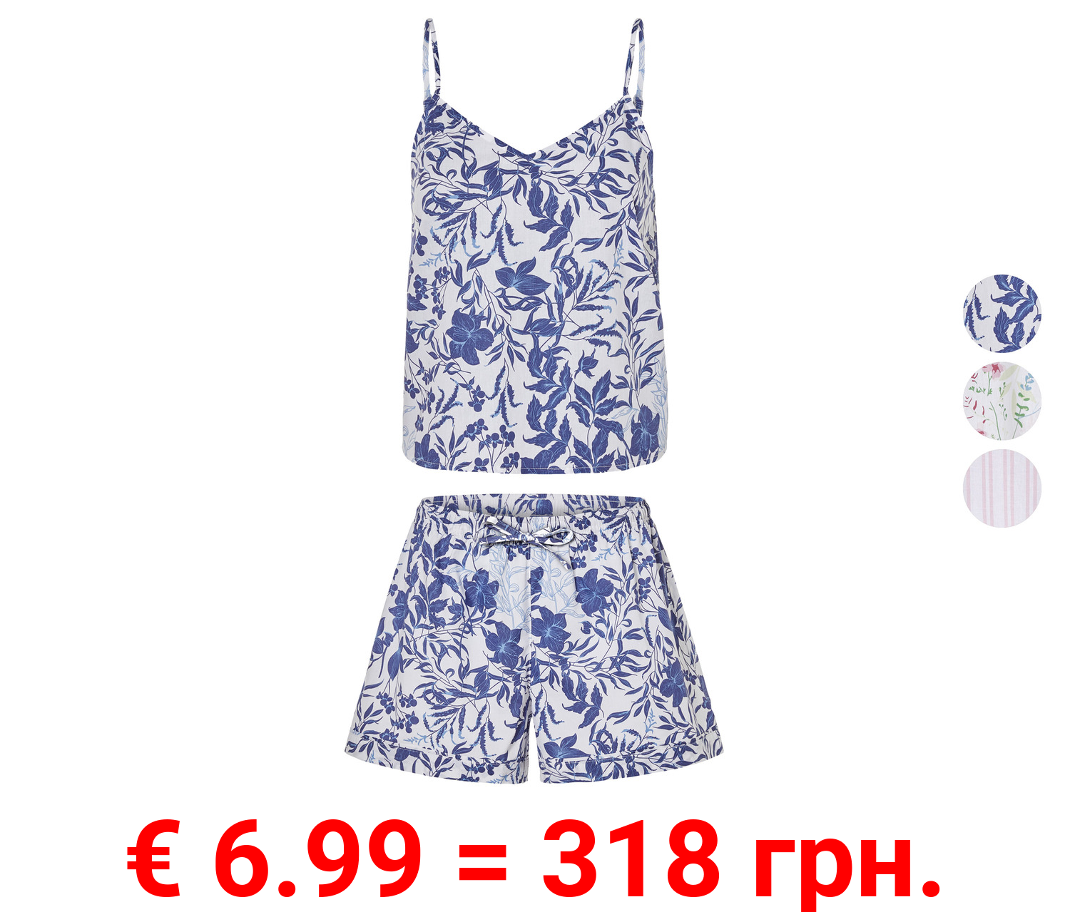 esmara® Damen Pyjama, reine Baumwolle