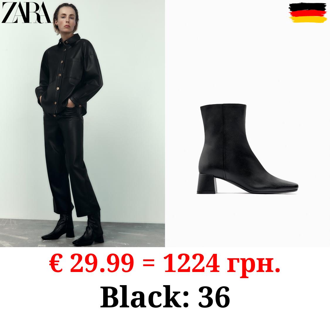 LEATHER HIGH BLOCK HEEL ANKLE BOOTS