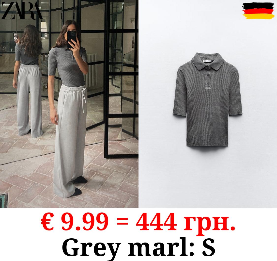 RIBBED POLO COLLAR T-SHIRT