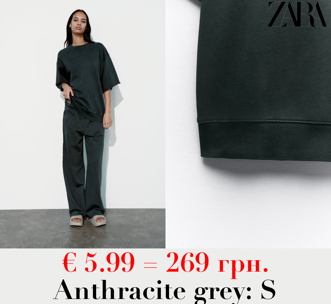 FADED-EFFECT SHORT SLEEVE PLUSH SWEATSHIRT