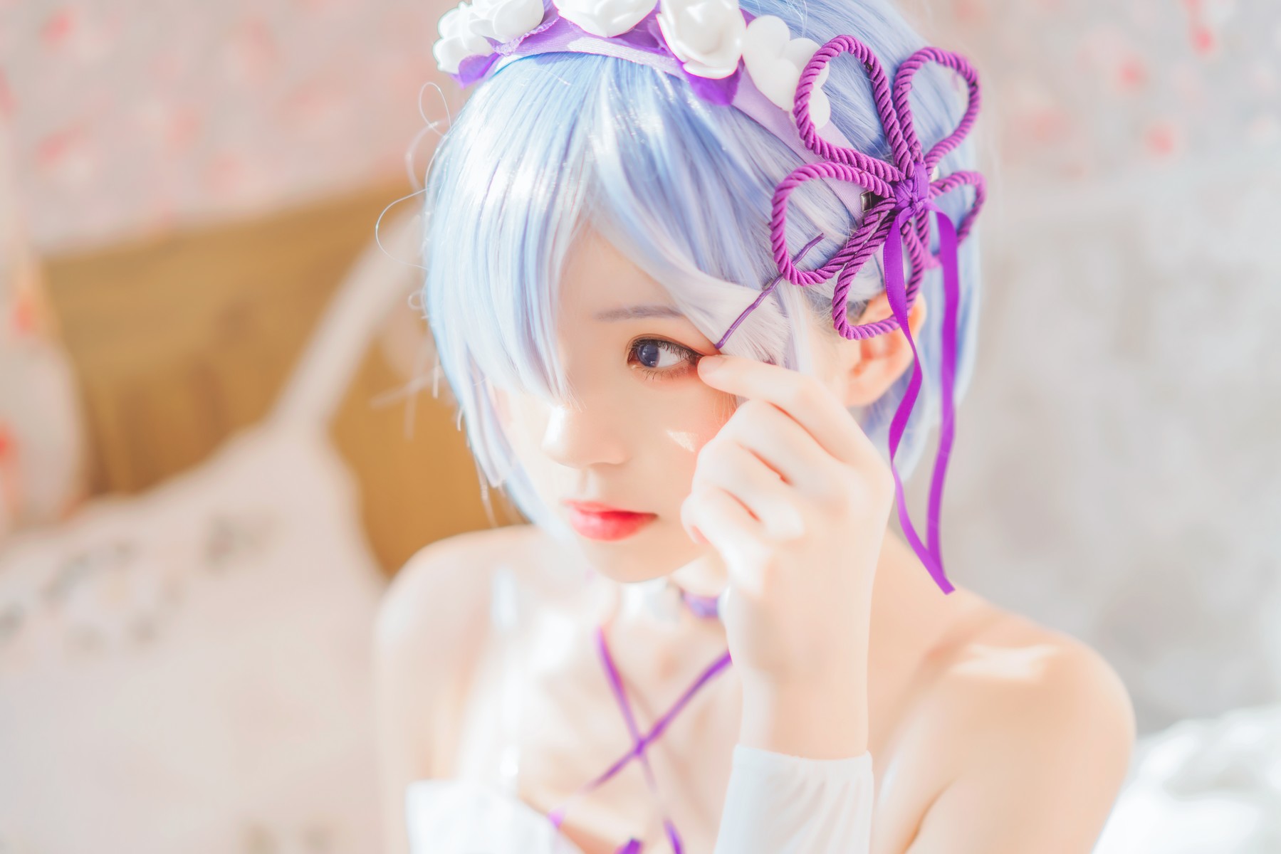 Cosplay 桜桃喵 蕾姆睡裙 16