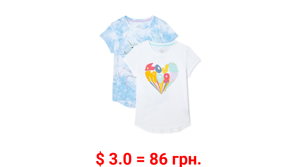 Wonder Nation Girls Short Sleeve Glitter Graphic T-Shirts, 2-Pack, Sizes 4-18 & Plus