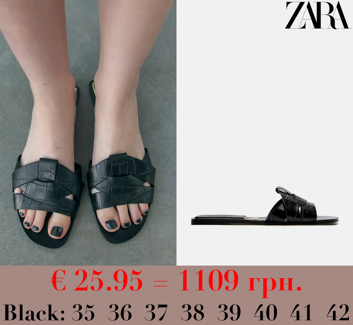 FLAT CRISS-CROSS LEATHER SLIDER SANDALS