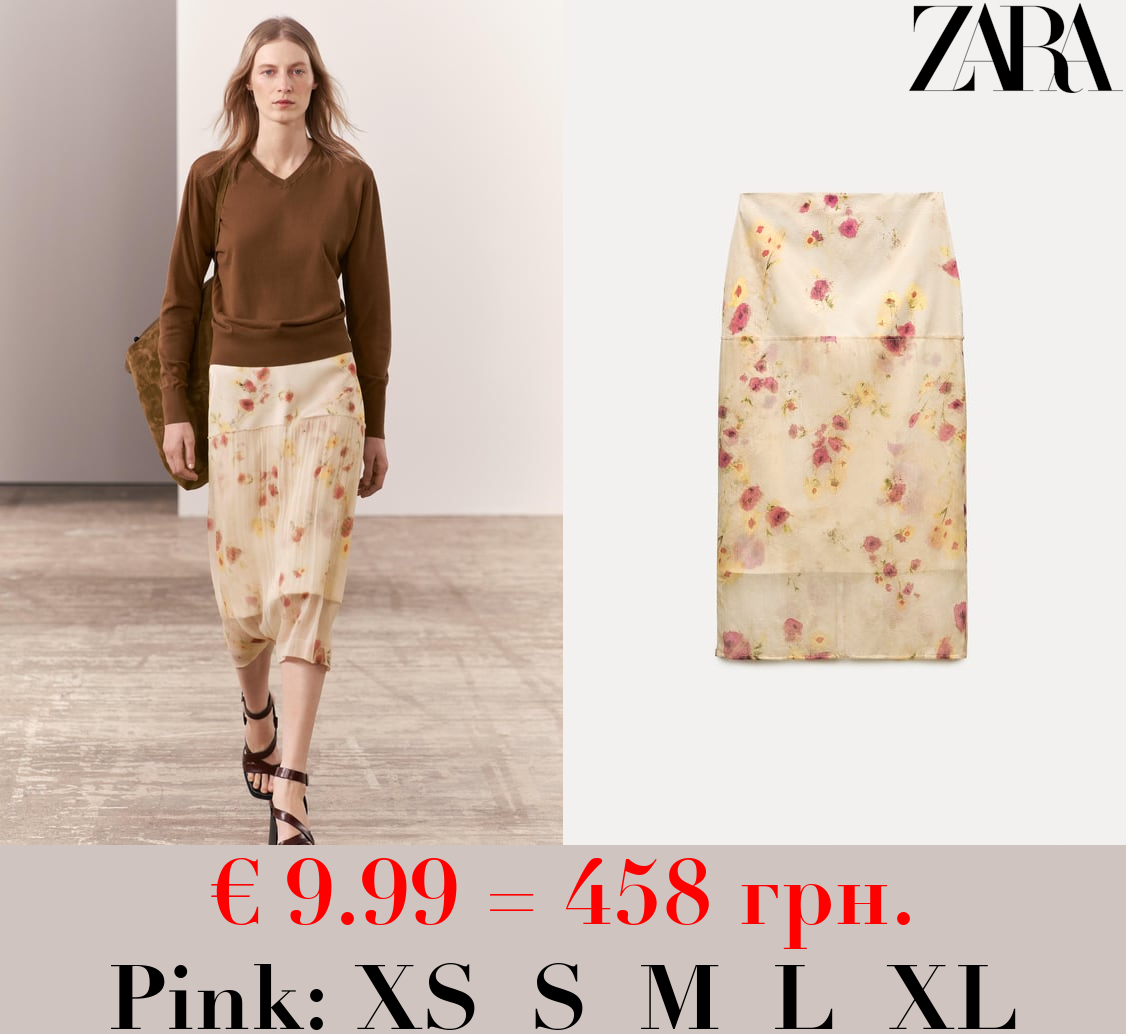 ZW COLLECTION SHEER FLORAL MIDI SKIRT