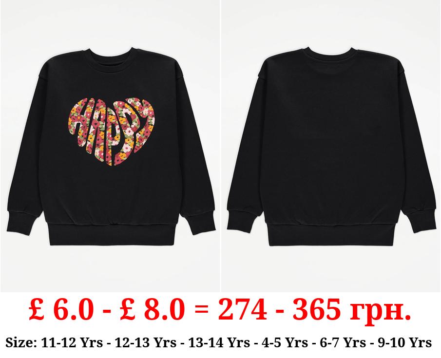 Black Ditsy Floral Happy Sweatshirt