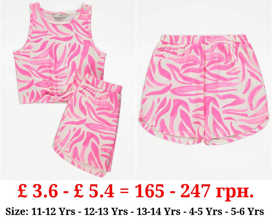 Bright Pink Zebra Knot Front Vest and Shorts Outfit