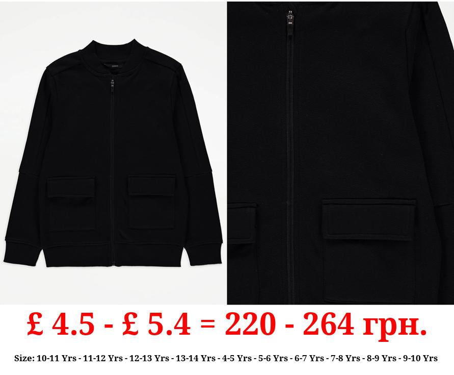Black Zip Through Pocket Shacket