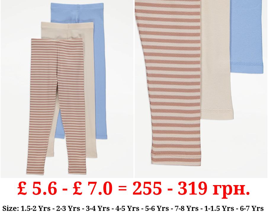 Blue Striped Ribbed Leggings 3 Pack
