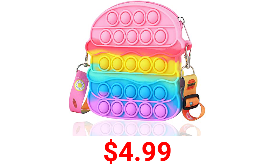 AUNCULUN Valentines Day Gifts for Kids-Pop Purse Fidget Toys Bag for Girls,Rainbow Popper Bubble Relief Stress Sensory Fidgetget Purse for Valentine Classroom Exchange Party Favors,Brithday