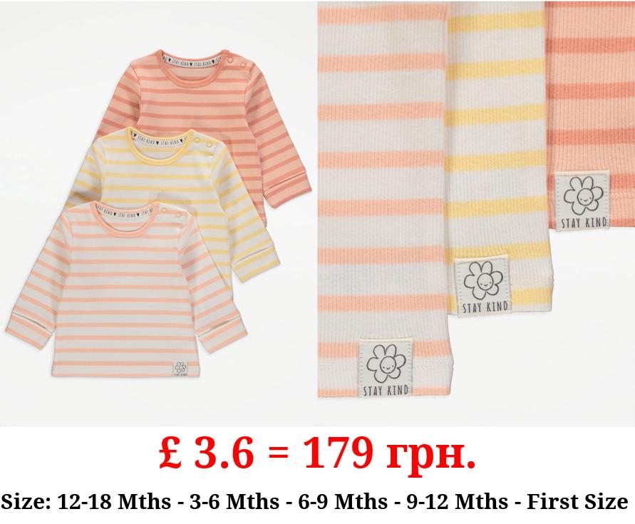 Striped Ribbed Long Sleeve Tops 3 Pack