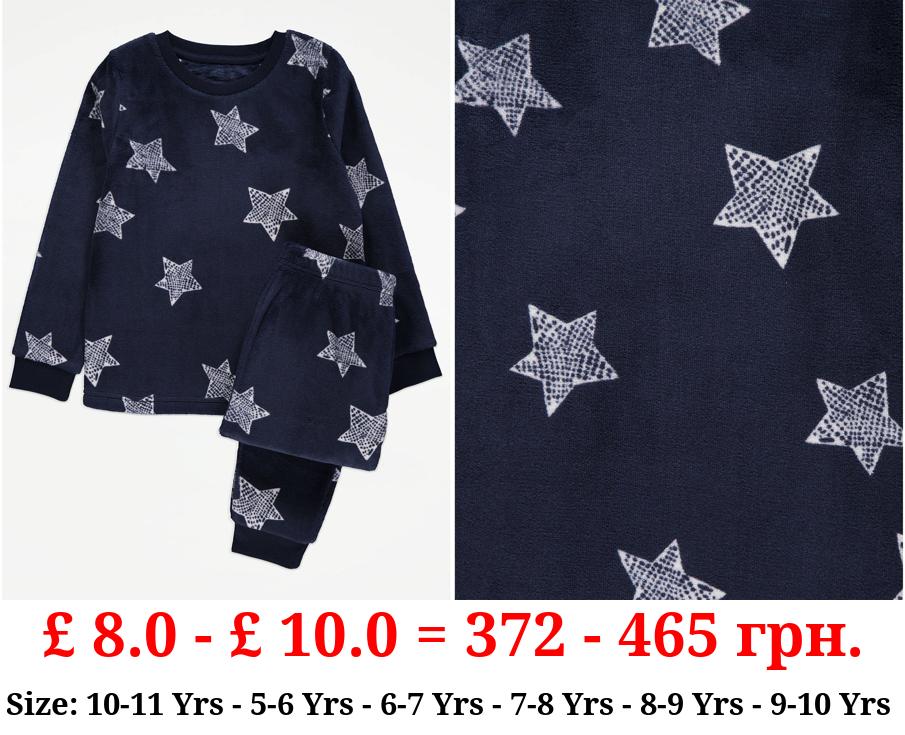 Navy Star Print Fleece Pyjama Gift Set