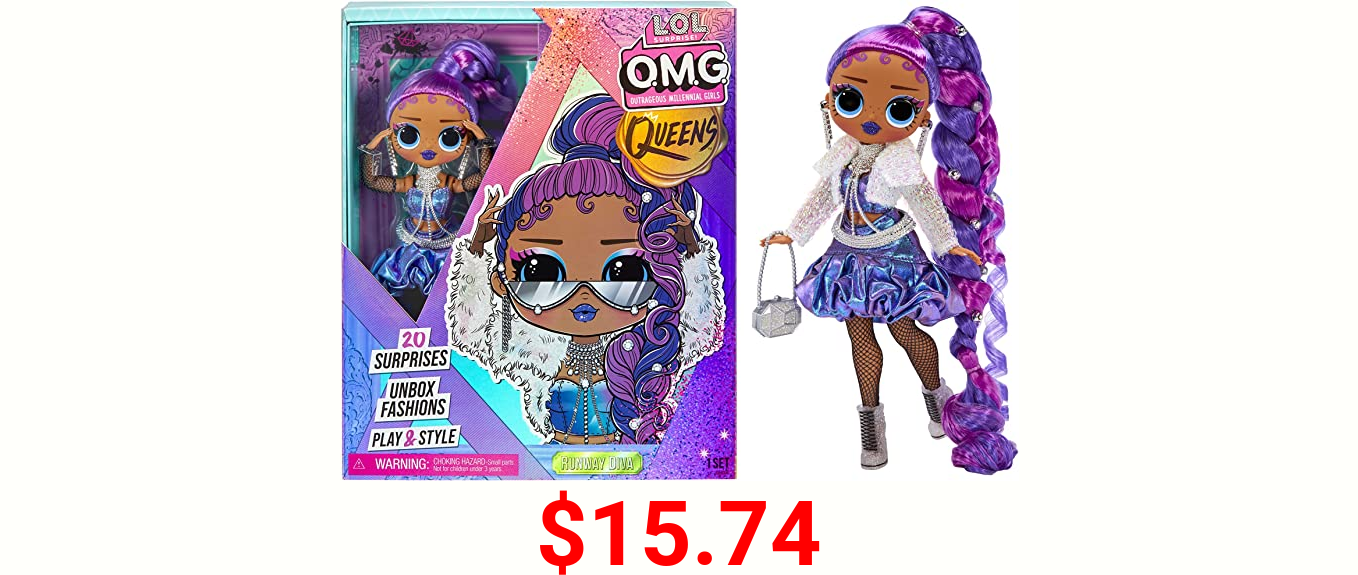 LOL Surprise OMG Queens Runway Diva Fashion Doll with 20 Surprises Including Outfit and Accessories for Fashion Toy, Girls Ages 3 and up, 10-inch Doll
