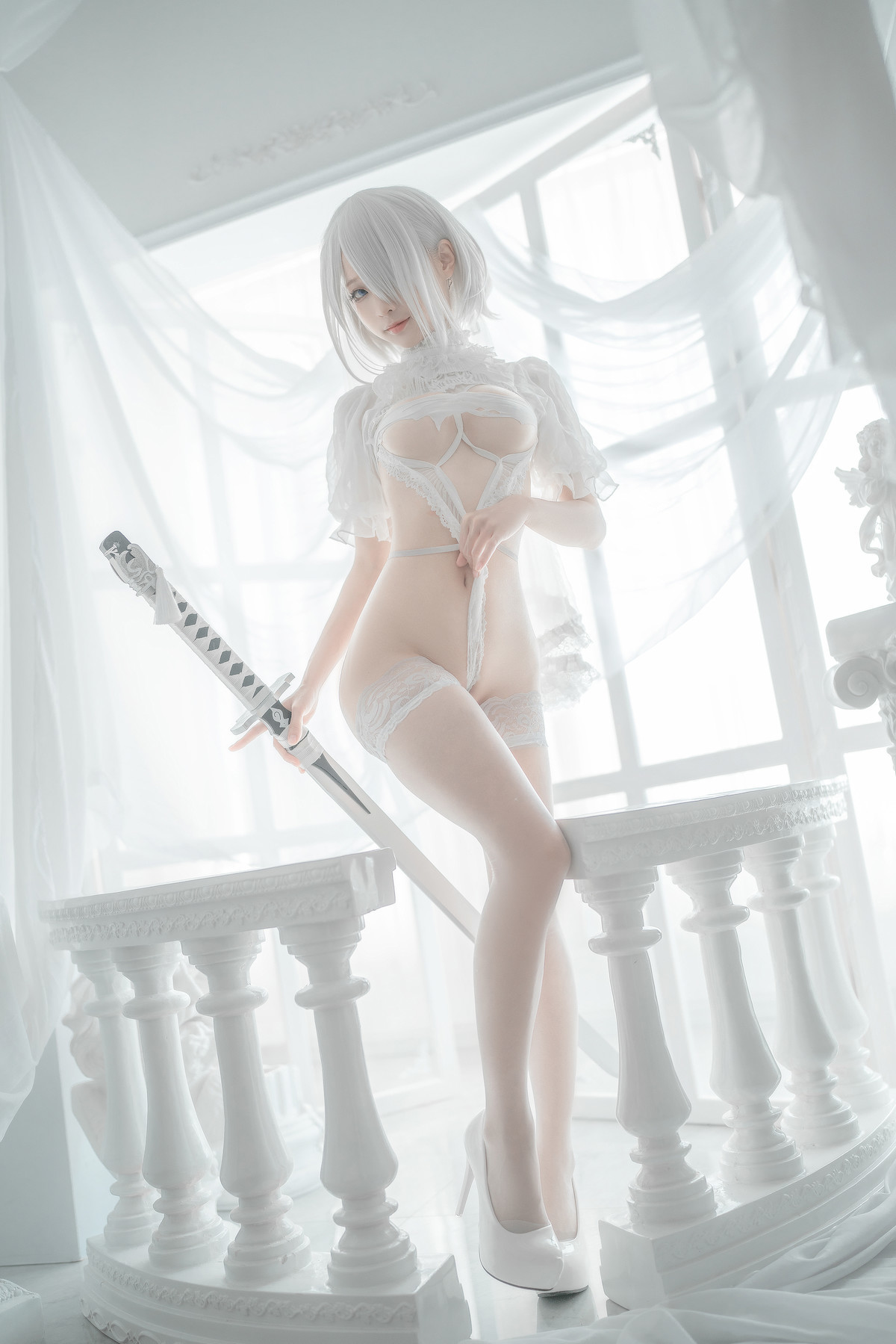 蠢沫沫 Cosplay 2B 白婚纱 59