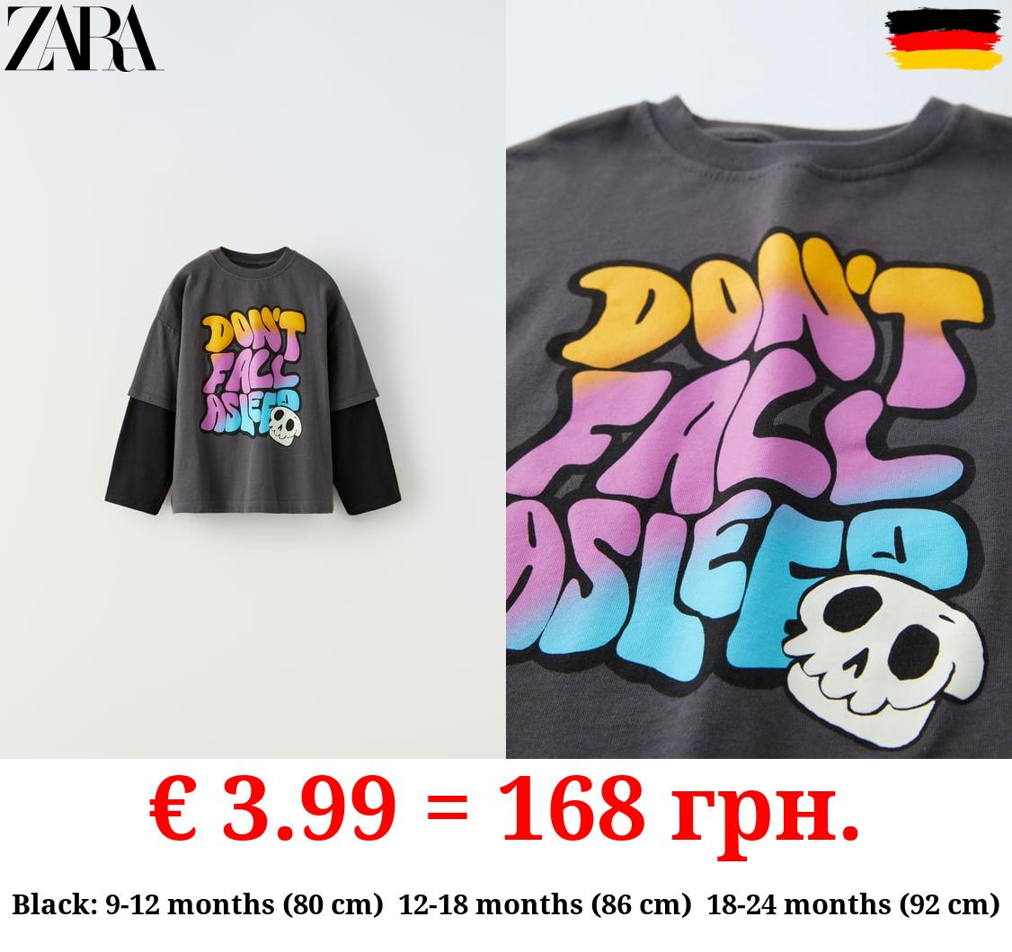 DOUBLE-LAYER SLEEVE SLOGAN T-SHIRT