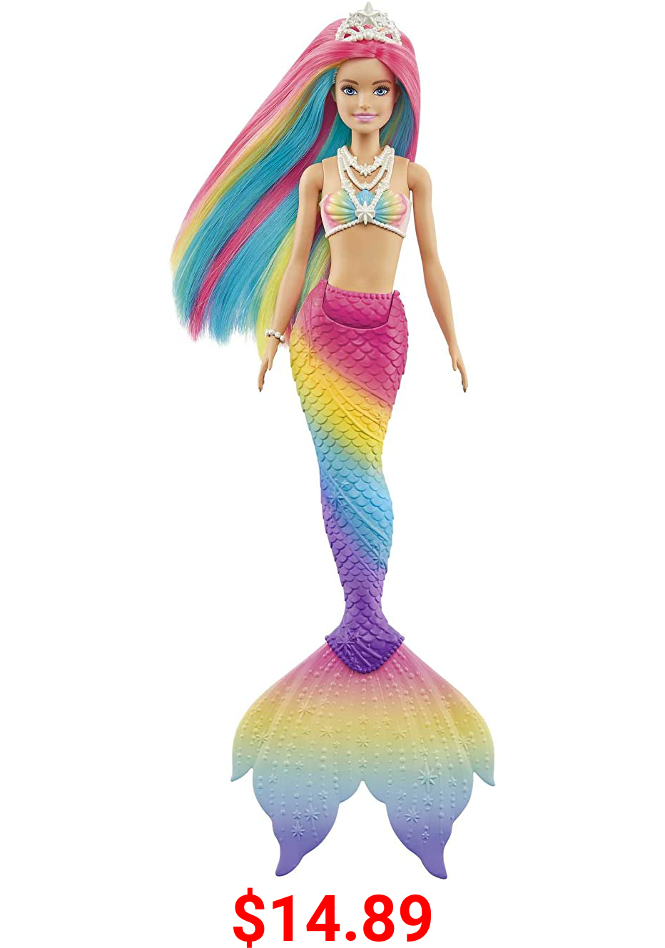 Barbie Dreamtopia Rainbow Magic Mermaid Doll with Rainbow Hair and Water-Activated Color Change Feature, Gift for 3 to 7 Year Olds , Blond