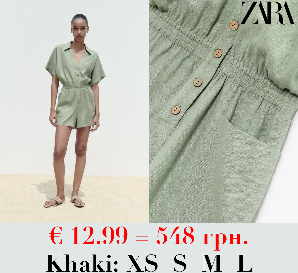 LINEN-BLEND SHIRT-STYLE PLAYSUIT