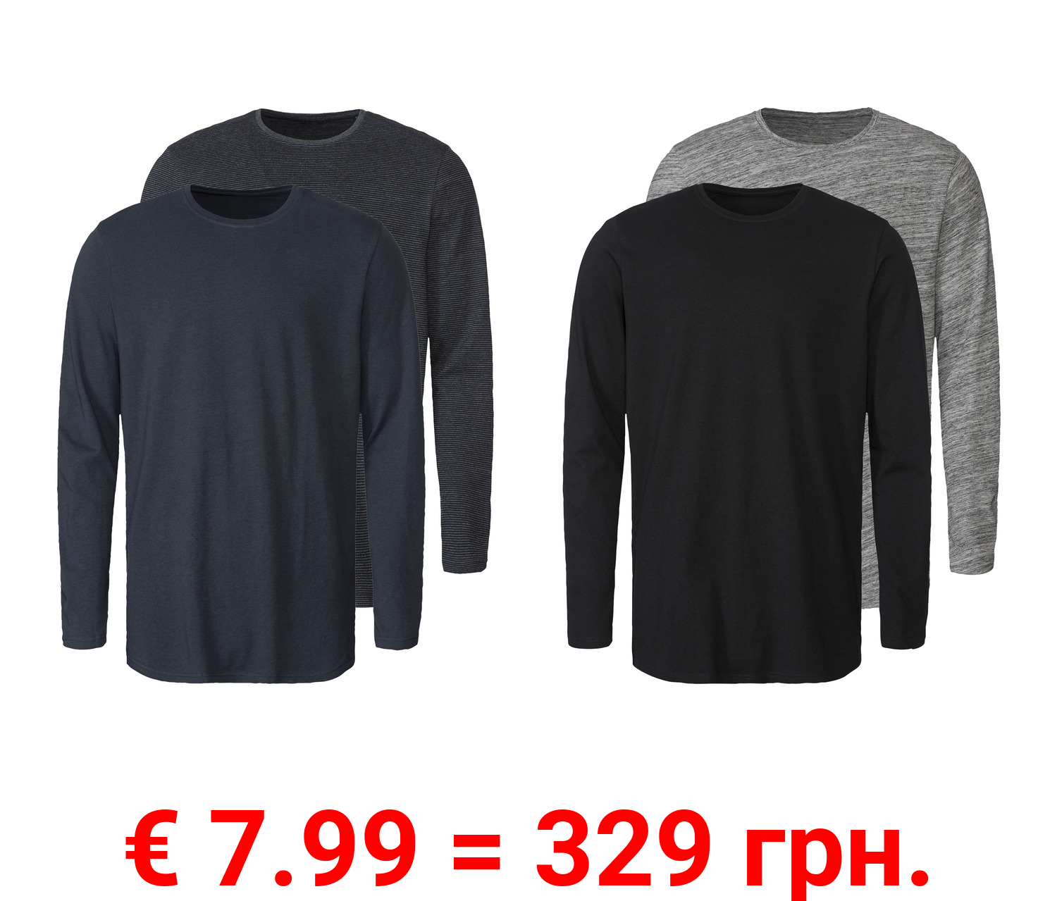 LIVERGY® Herren Langarmshirts, 2 Stück, mit Rundhalsausschnitt