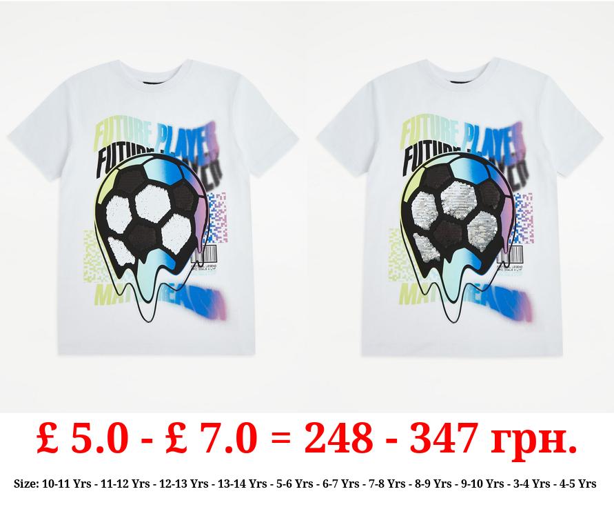 White Sequin Football Slogan T-Shirt