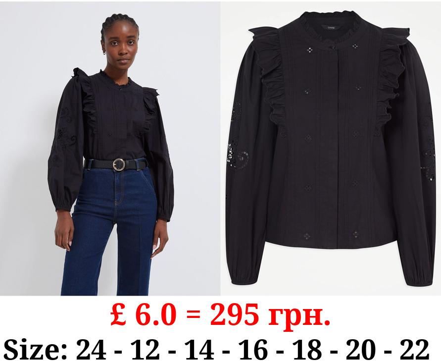 Black Frilly Embroidered Blouse