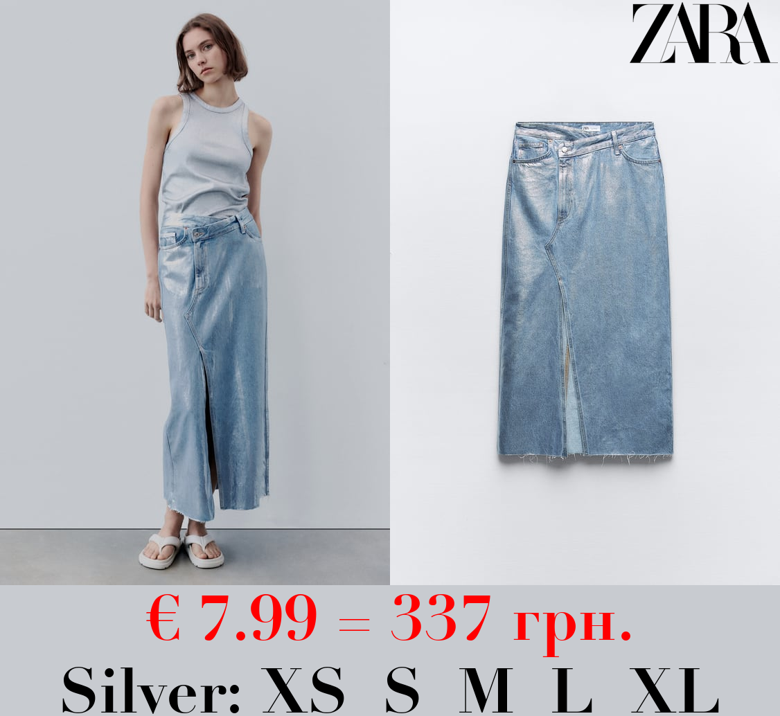 TRF ASYMMETRIC DENIM METALLIC SKIRT
