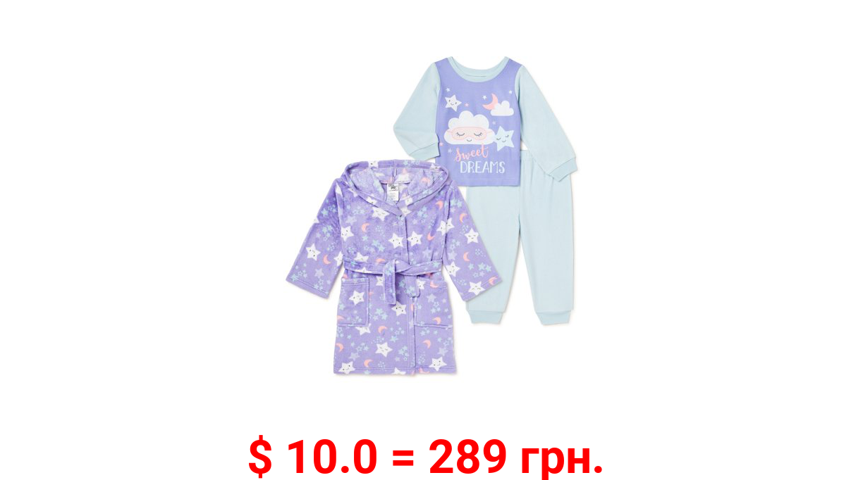 PJ & Me Toddler Girls' Pajama and Robe Set, 3-Piece