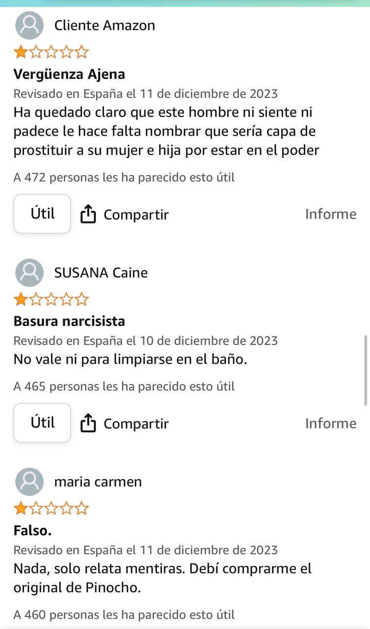 AMAZON prohibe las reseñas al libro de SANCHEZ por las MALAS CRITICAS