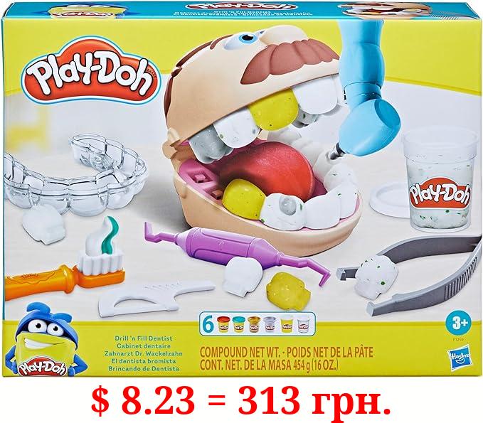 Play-Doh Drill 'n Fill Dentist Toy for Kids 3 Years and Up with Cavity and Metallic Colored Modeling Compound, 10 Tools, 8 Total Cans, 2 Ounces Each, Non-Toxic, Assorted Colors