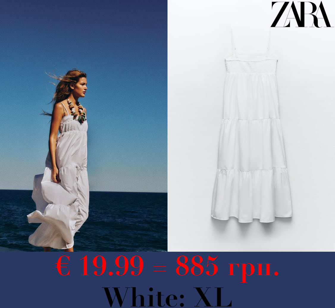 CONTRAST POPLIN TIERED MIDI DRESS