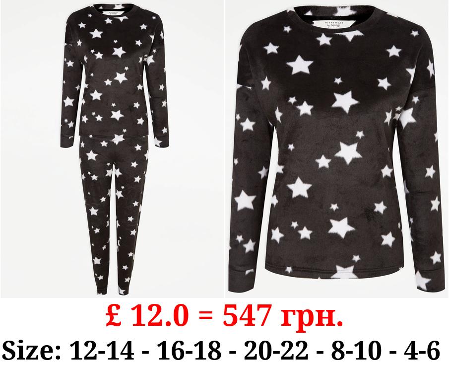 Black Star Fleece Long Sleeve Pyjamas Gift Set