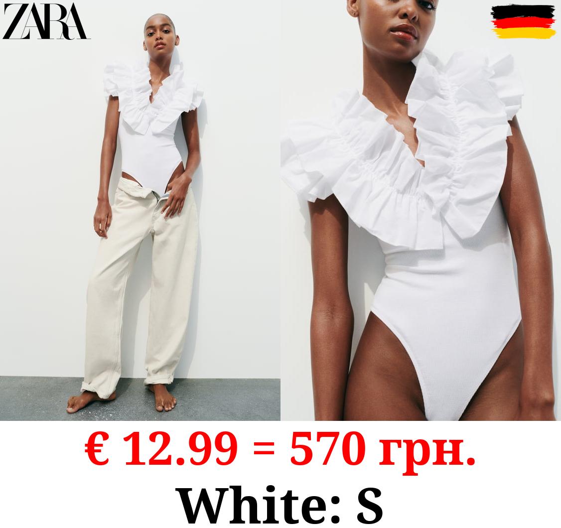 RIBBED BODYSUIT WITH RUFFLES