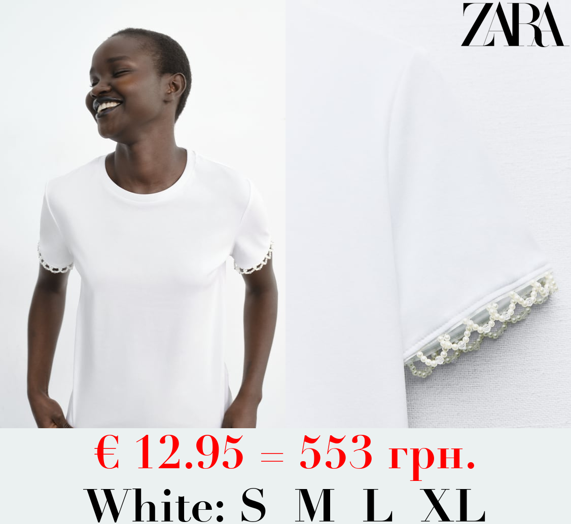 SHORT SLEEVE T-SHIRT WITH FAUX PEARLS