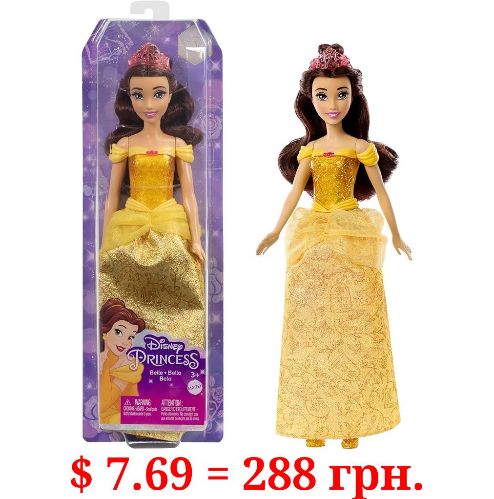 Disney Princess Belle Fashion Doll, Sparkling Look with Brown Hair, Brown Eyes & Tiara Accessory