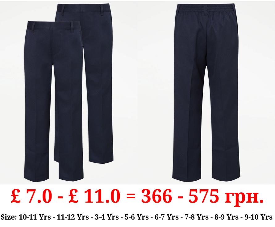 Navy Plus Fit Regular Leg Elasticated Waist Trousers 2 Pack