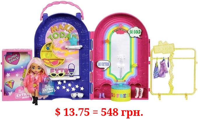 Barbie Extra Minis Doll and Fashion Playset with 15+ Pieces, Boutique with Small Doll, Clothes and Accessories