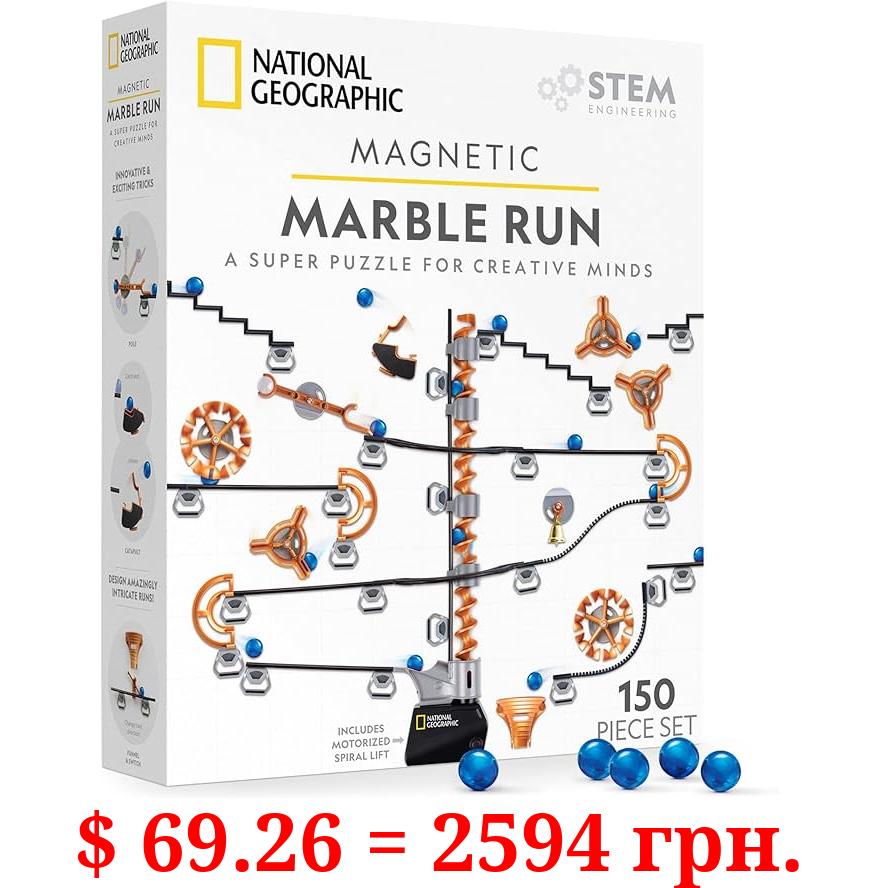 NATIONAL GEOGRAPHIC Magnetic Marble Run - 150-Piece STEM Building Set for Kids & Adults with Magnetic Track & Trick Pieces & Marbles for Building A Marble Maze, STEM Project (Amazon Exclusive)