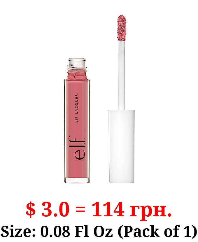 e.l.f. Lip Lacquer, Moisturizing, Shiny, Non-Sticky & Long Lasting, Provides Maximum Color & Glides On, Vegan & Cruelty-Free, Wild Rose, 0.08 Fl Oz