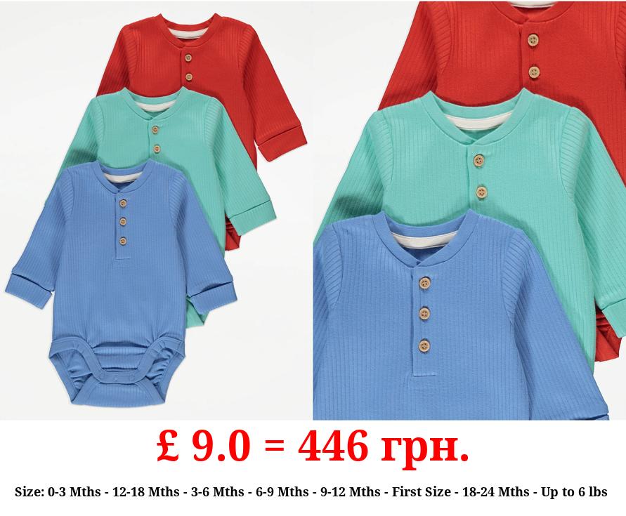 Bright Ribbed Long Sleeve Bodysuits 3 Pack