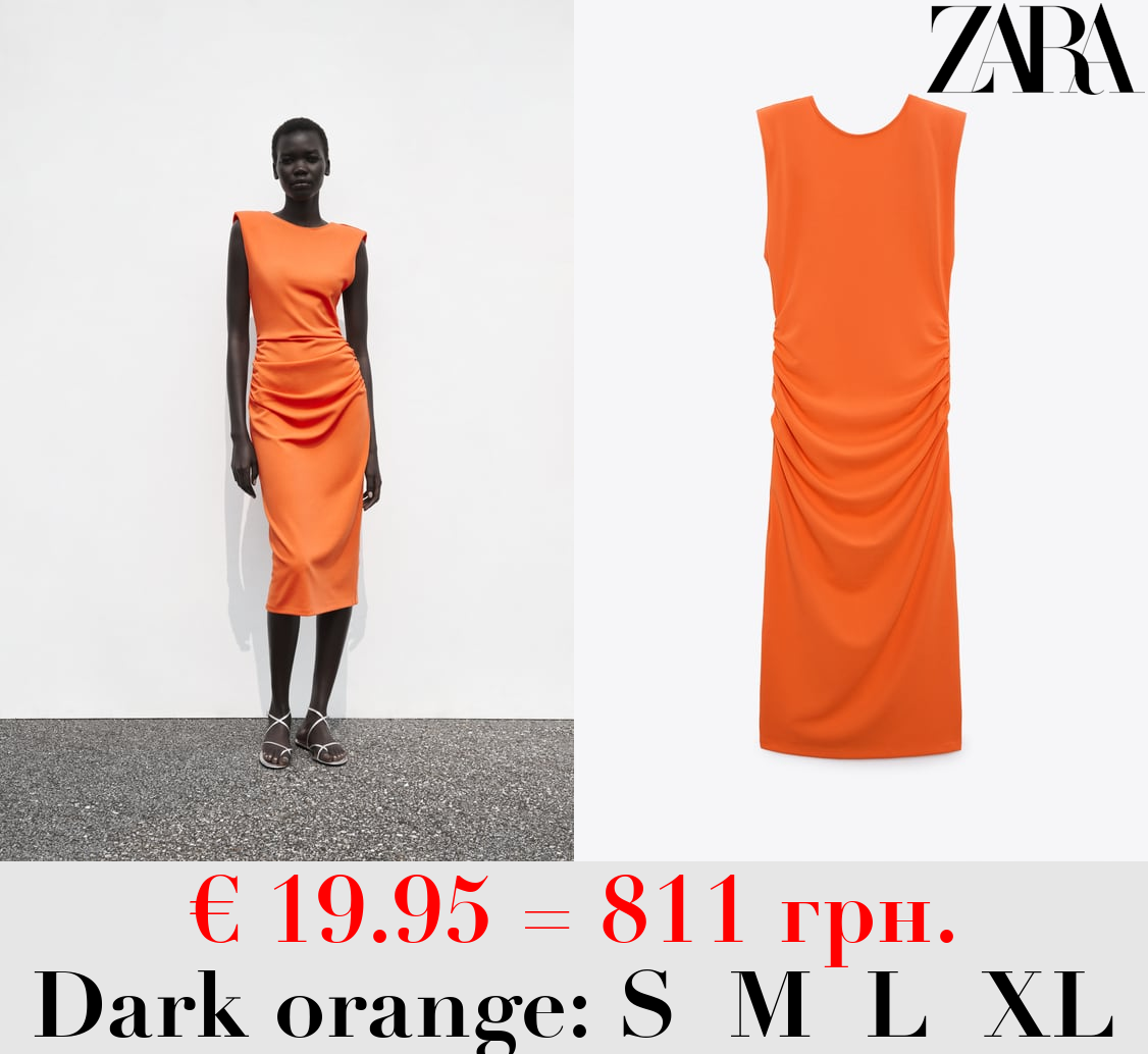 FITTED MIDI DRESS WITH PADDED SHOULDERS