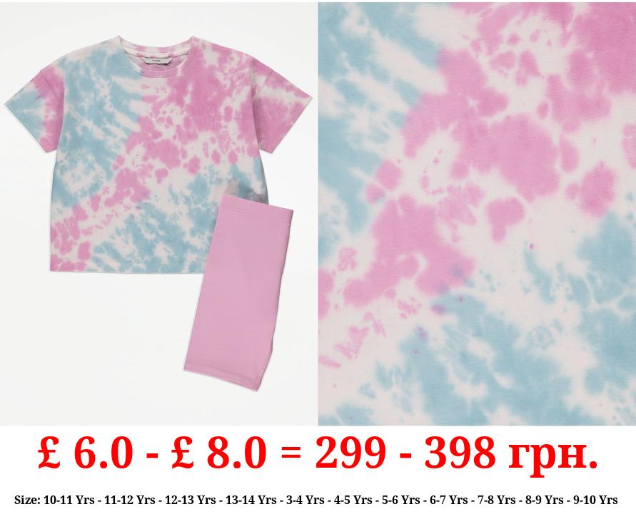 Pink Tie Dye T-Shirt and Cycle Short Outfit