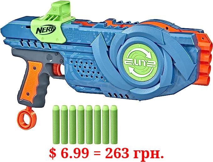 NERF Elite 2.0 Flipshots Flip-8 Blaster, Rotating Dart Barrels, 8-Dart Capacity, 8 Elite Darts, Toy Foam Blasters, Kids Outdoor Games & Toys for Boys & Girls