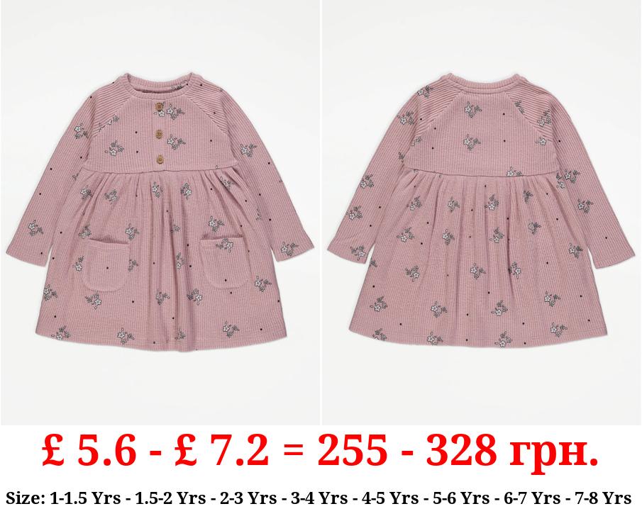 Pink Floral Ribbed Dress