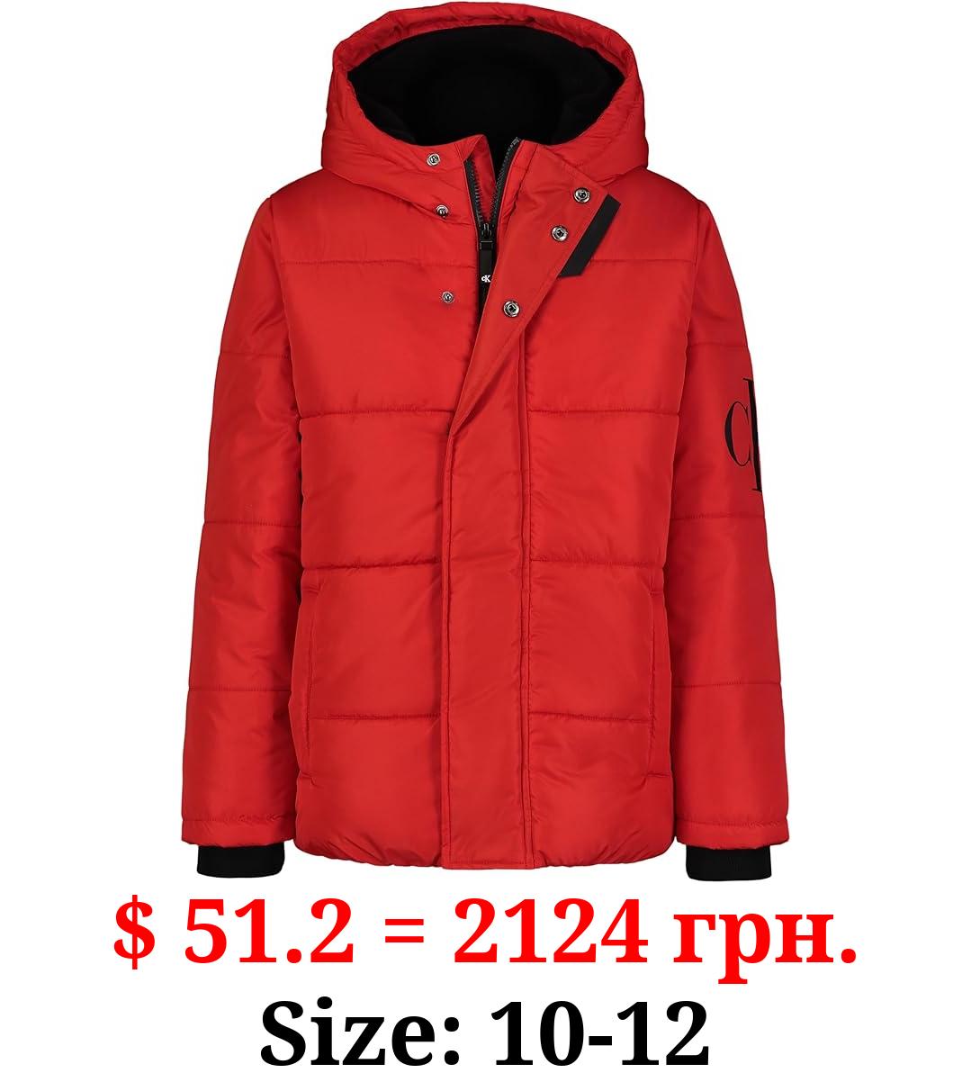 Calvin Klein Boys' Heavy Weight Hooded Bubble Jacket with Polar Fleece Lining