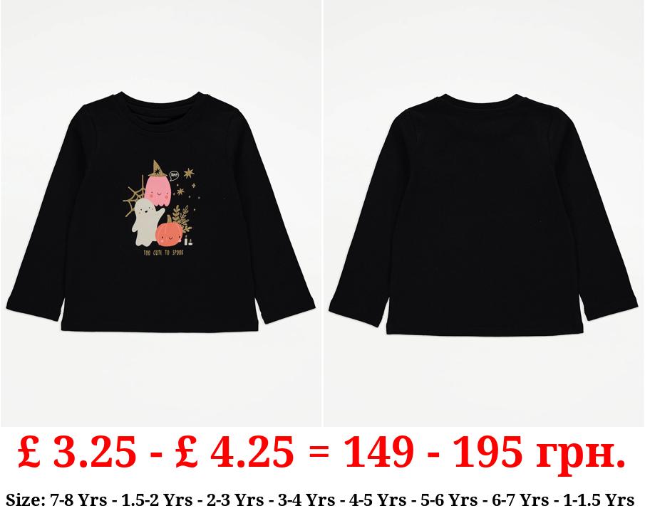 Black Cute Slogan Long Sleeve Halloween Top