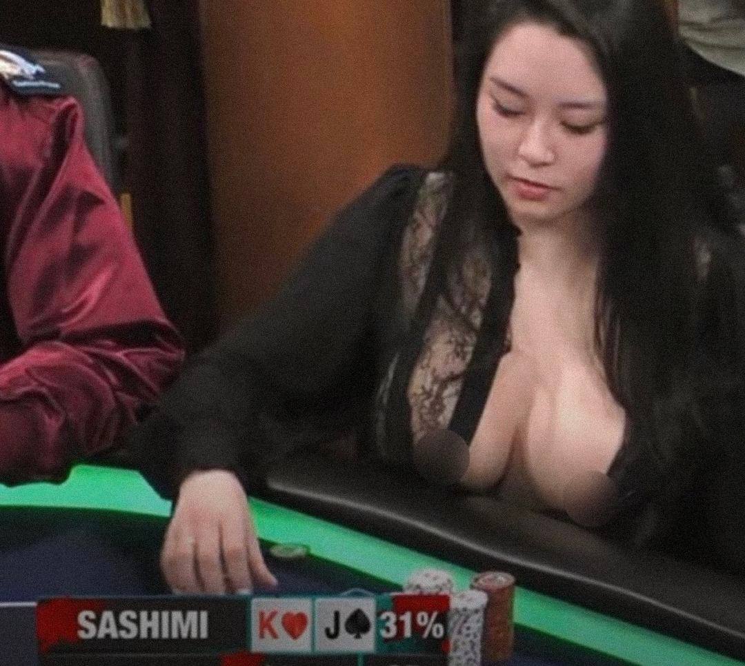 Poker player shows nipple