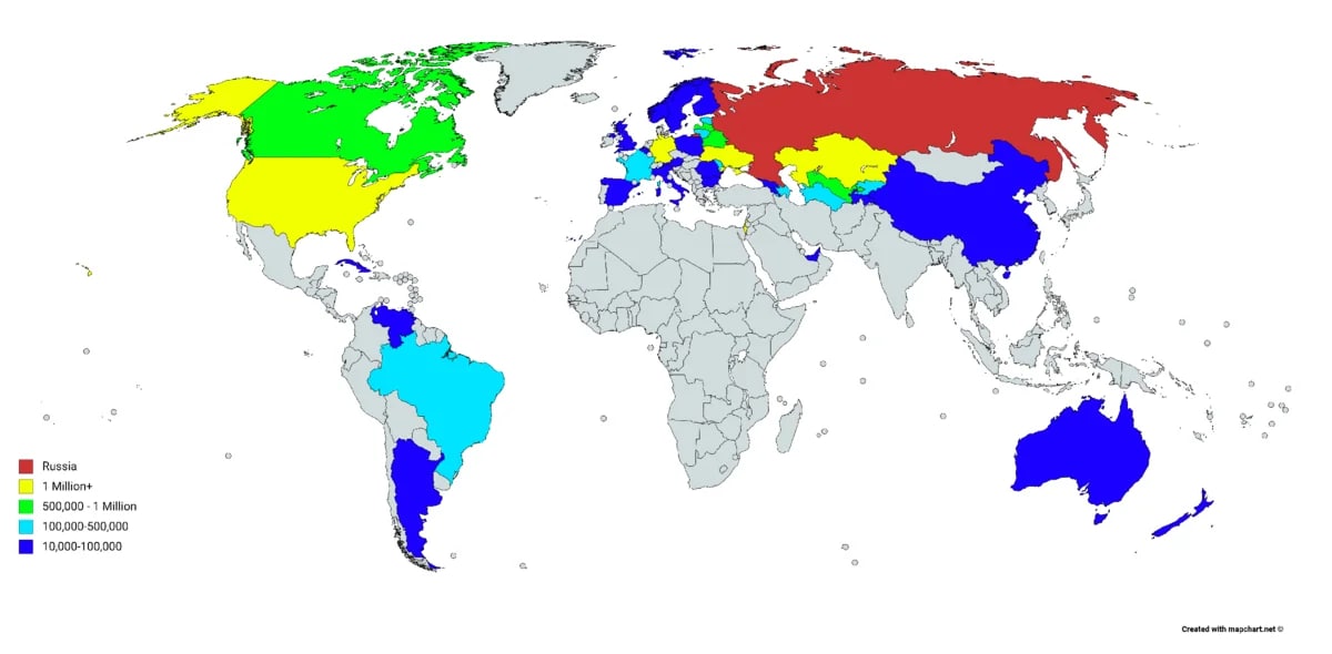Карта русских в мире