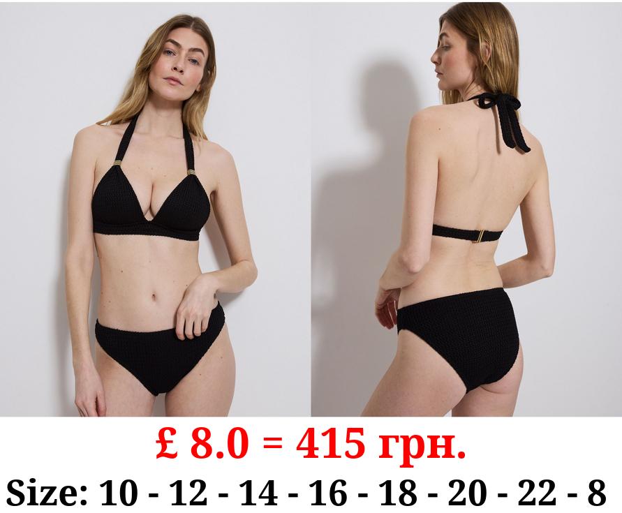Black Textured High Waisted Bikini Bottoms