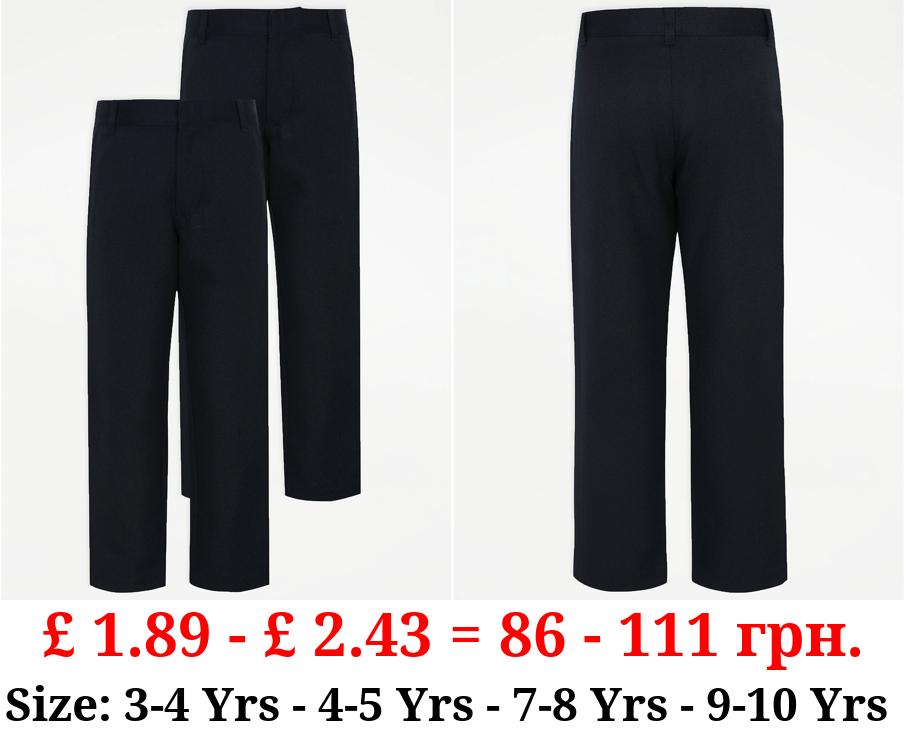 Boys Navy Longer Length Slim Leg School Trouser 2 Pack